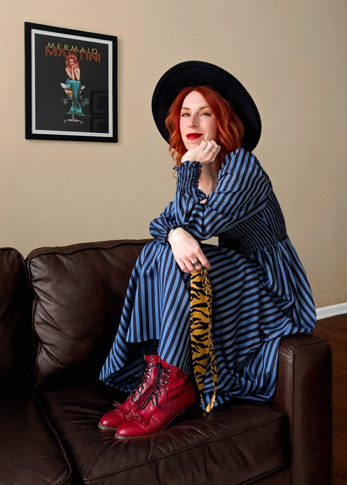 Lydia Black and Blue Stripe Midi Dress