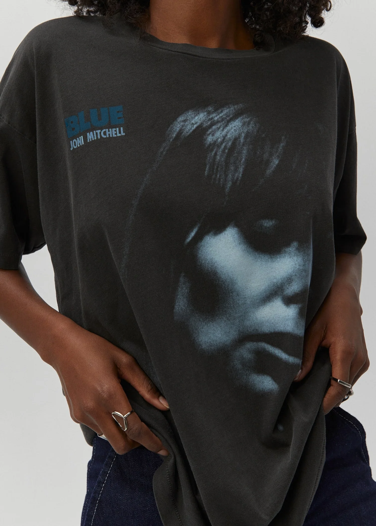 Washed Black Joni Mitchell Blue Oversized Tee by daydreamer la, officially licensed and made in california