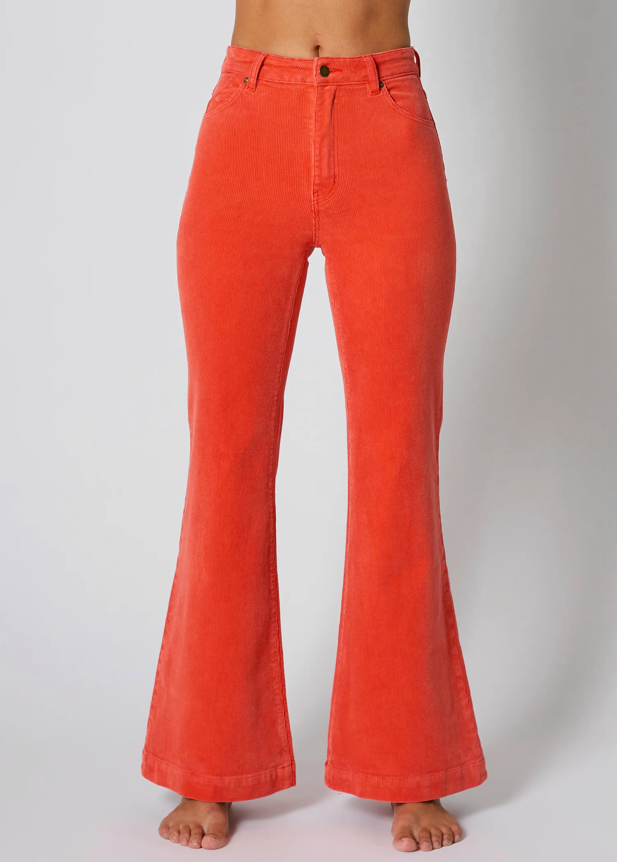 70s inspired Blood Orange Corduroy High Rise Waist Eastcoast Corduroy Flares by Rolla's Jeans