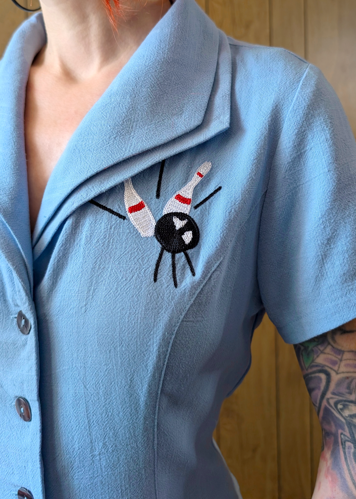 Cotton Linen Double Collar Bowling Blouse