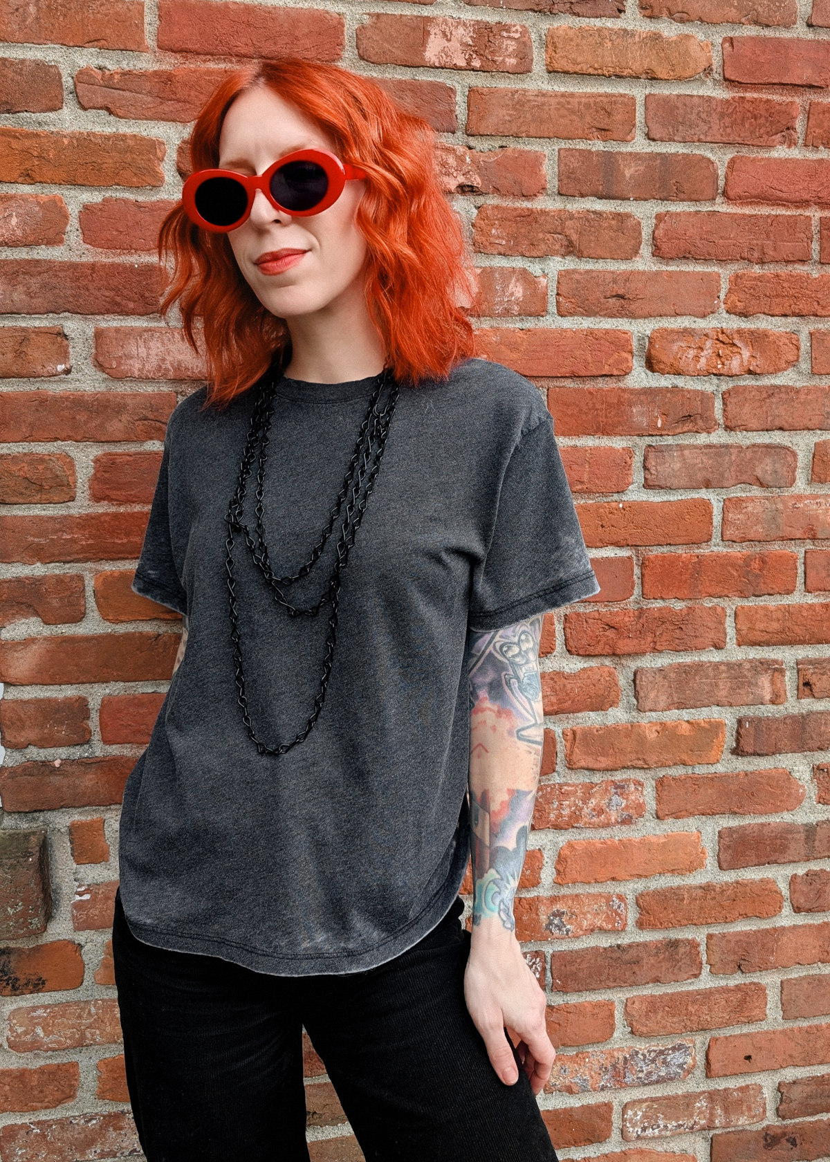 Black Solid Burnout Boyfriend Tee