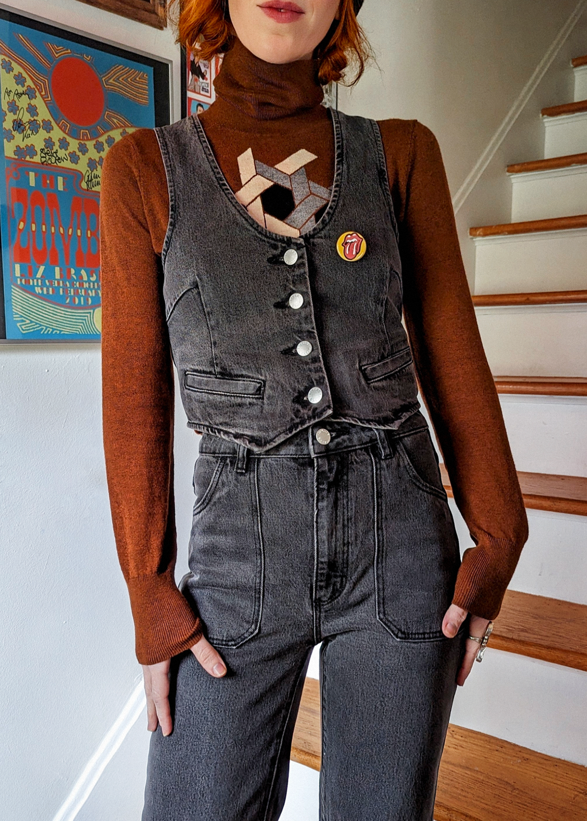 70s inspired faded Brad Black High Rise Waist Stretch Denim Eastcoast flares by Rolla's Jeans