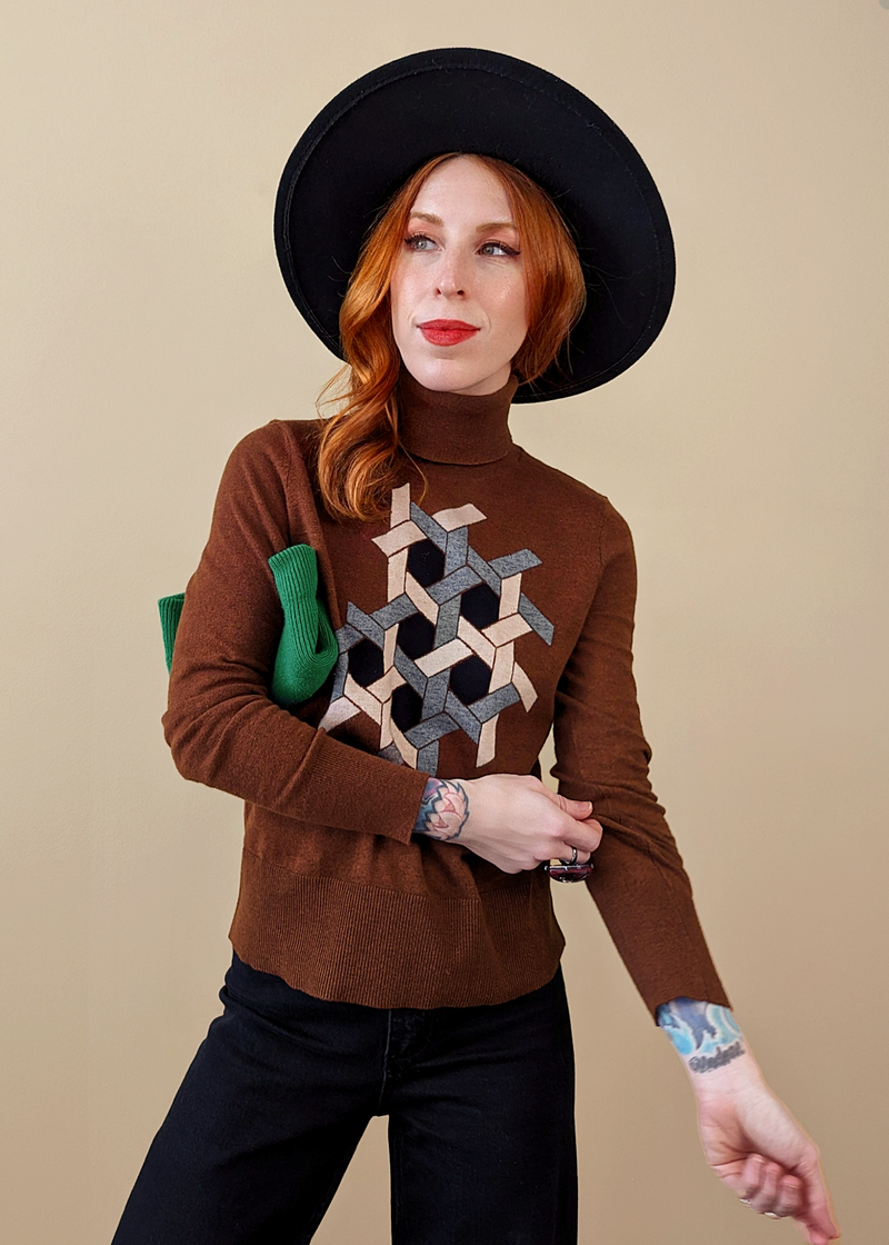 Nice Things by Paloma S Puzzle Weave Design Turtleneck sweater in brown 70s vibes