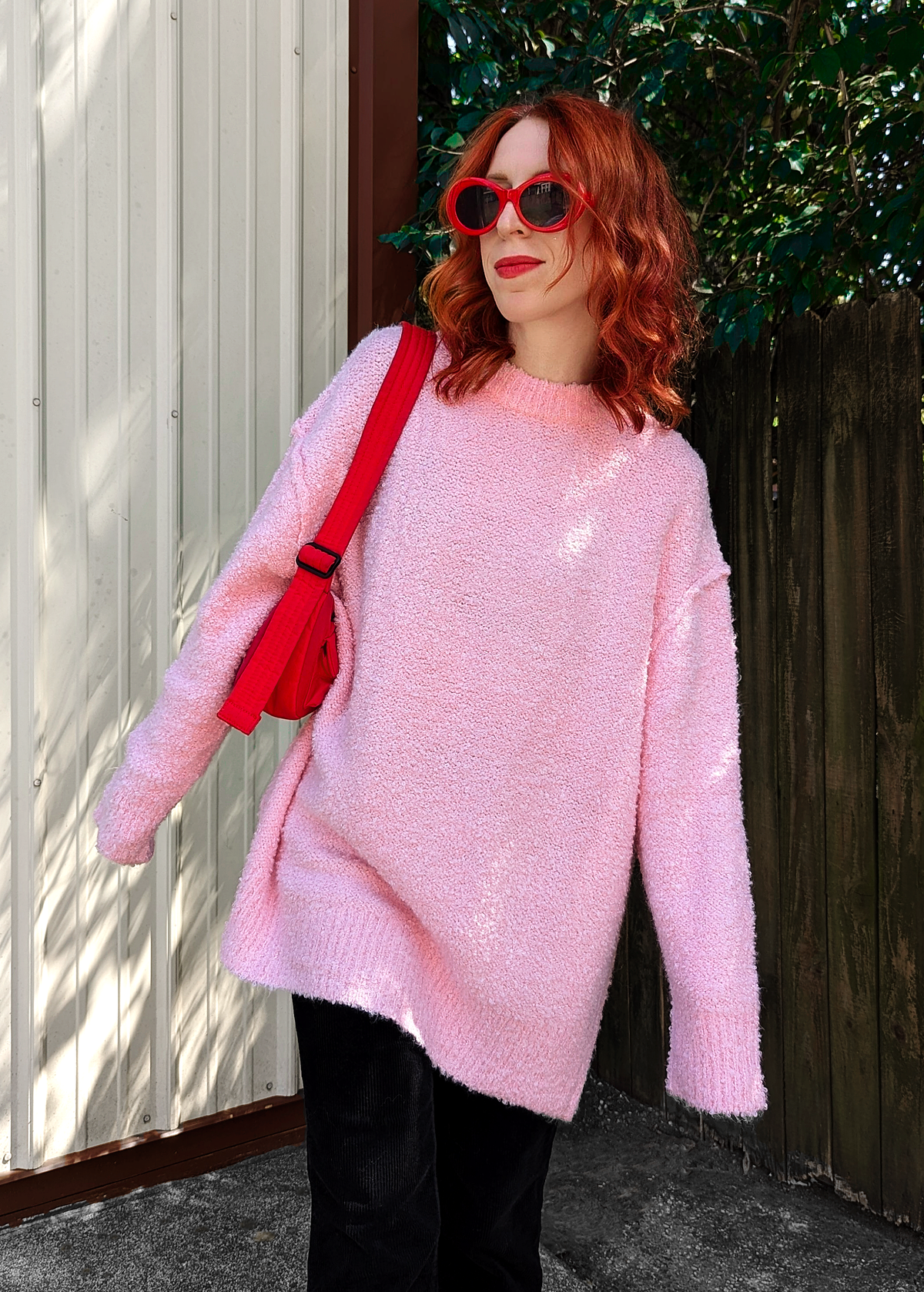 Candy Pink Nubby Knit Oversized Sweater