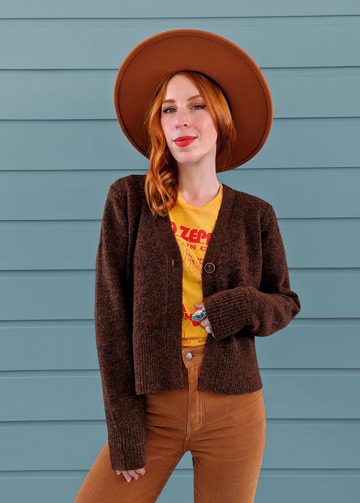 Cinnamon Brown Marl slouchy one button knit cardigan by Nice Things by Paloma S.