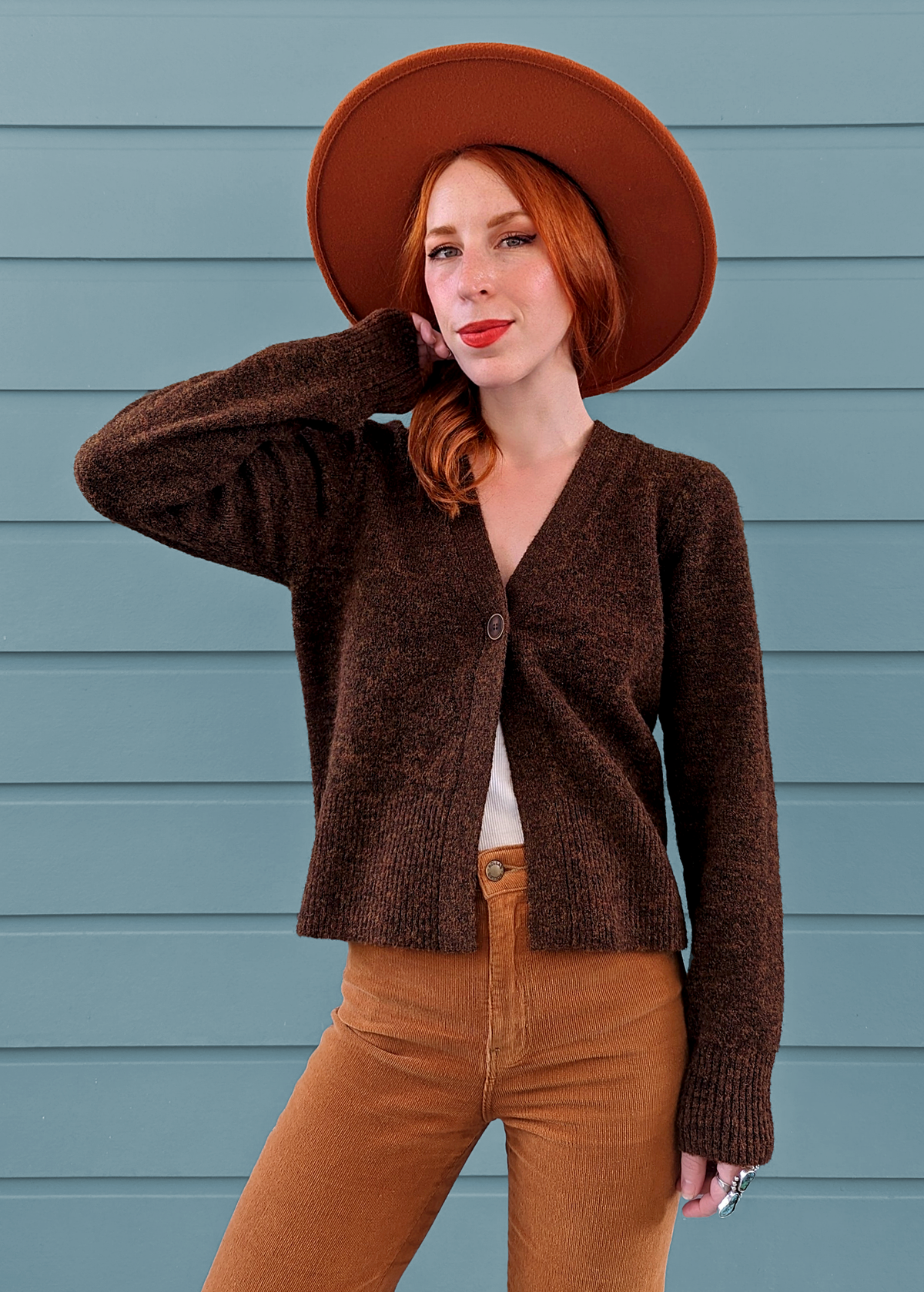 Cinnamon Brown Marl slouchy one button knit cardigan by Nice Things by Paloma S.