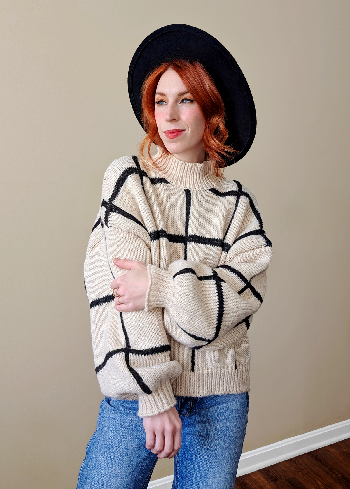 Checkmate Mock Neck Chunky Sweater