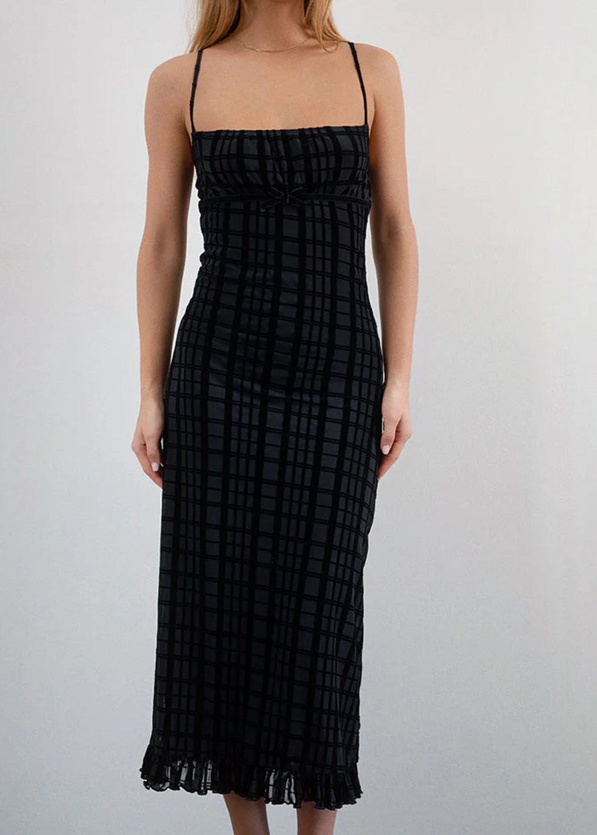 Motel nateda flocked plaid midi cami dress in Black Motel nateda flocked plaid midi cami dress in Black