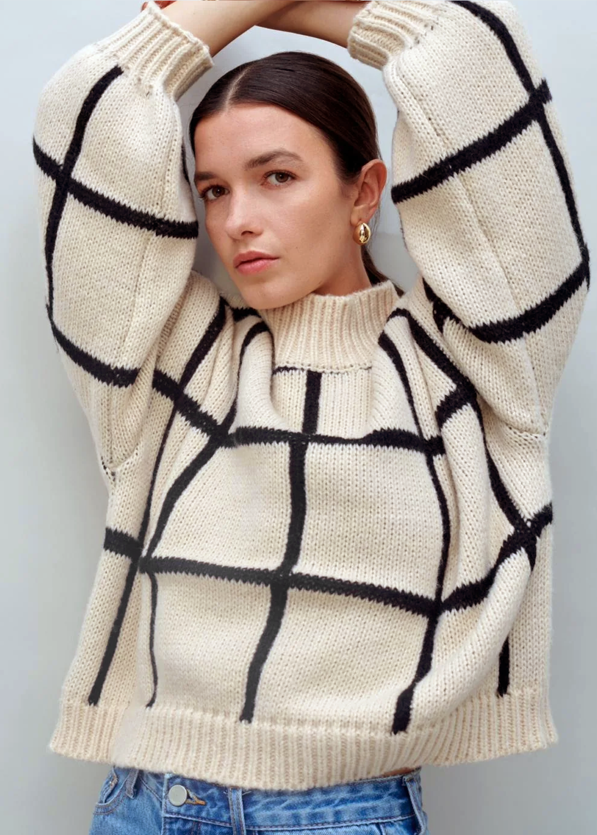 Checkmate Mock Neck Chunky Sweater