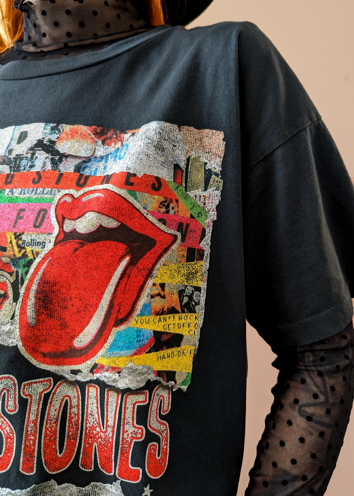 Daydreamer LA Rolling Stones Time Waits for No One Tongue Tickets Photograph Oversized Tee. Officially Licensed and made in California