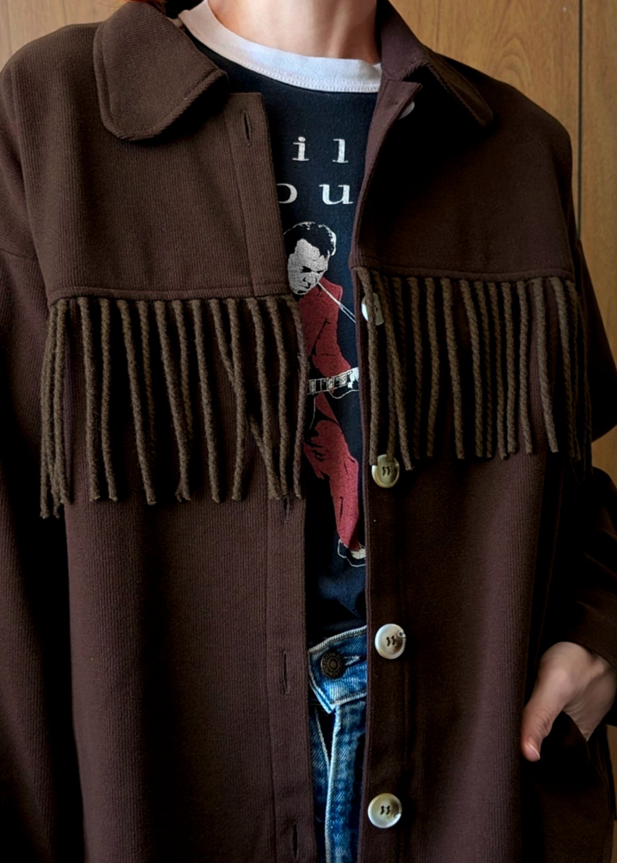 Harvest Brown Corduroy Fringe Jacket