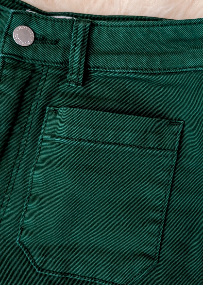 Basil Green Stretch Sailor Jean <br> <i> ankle length </i>