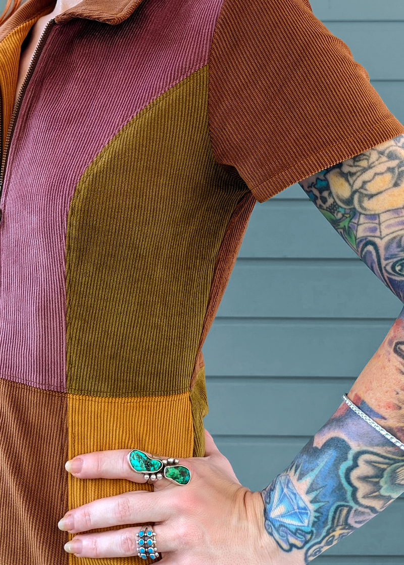 Dawn Patchwork Corduroy Bambi Mini Dress