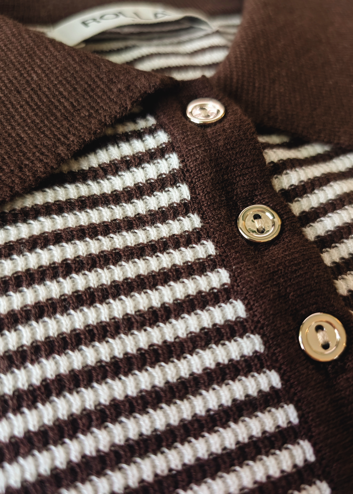 Chocolate Brown Stripe Lady Long Sleeve Rib Polo Shirt By Rolla's Chocolate Brown Stripe Lady Long Sleeve Rib Polo Shirt By Rolla's