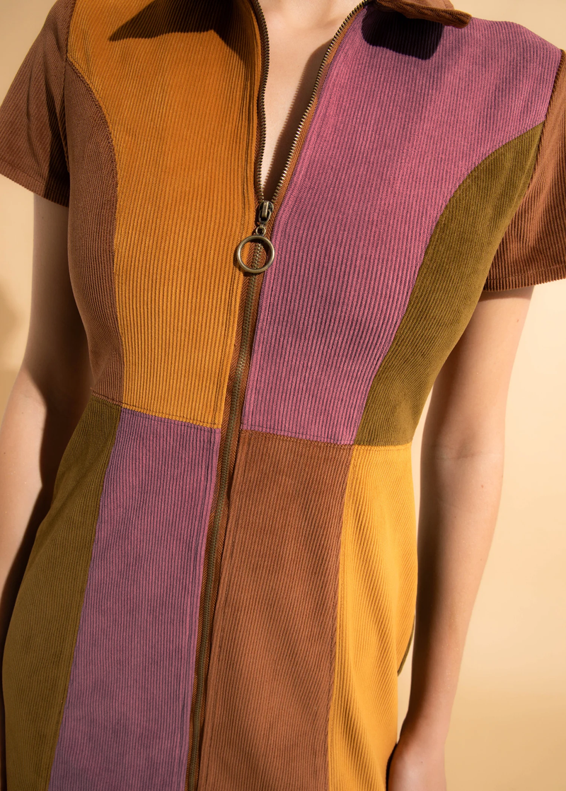 Dawn Patchwork Corduroy Bambi Mini Dress