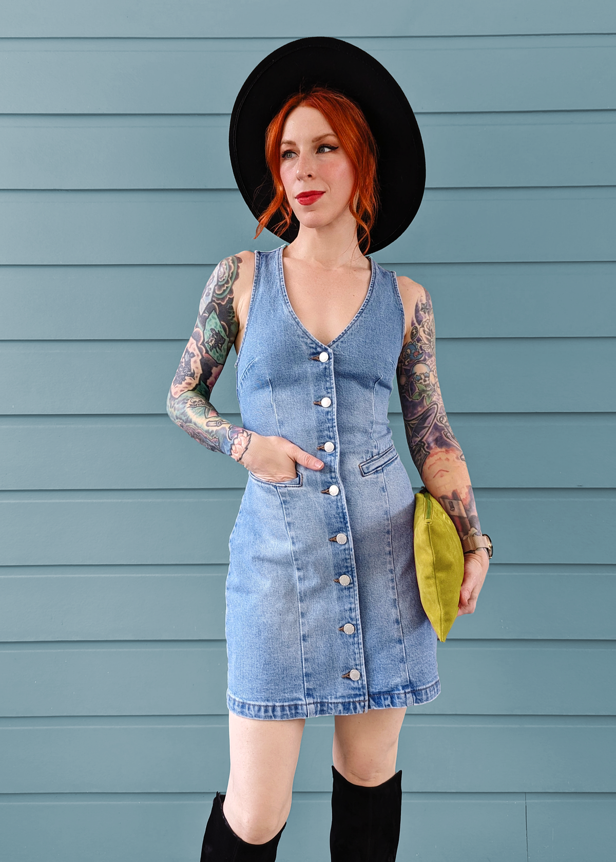 Mid Blue Denim Dallas Mini Dress Mid Blue Denim Dallas Mini Dress