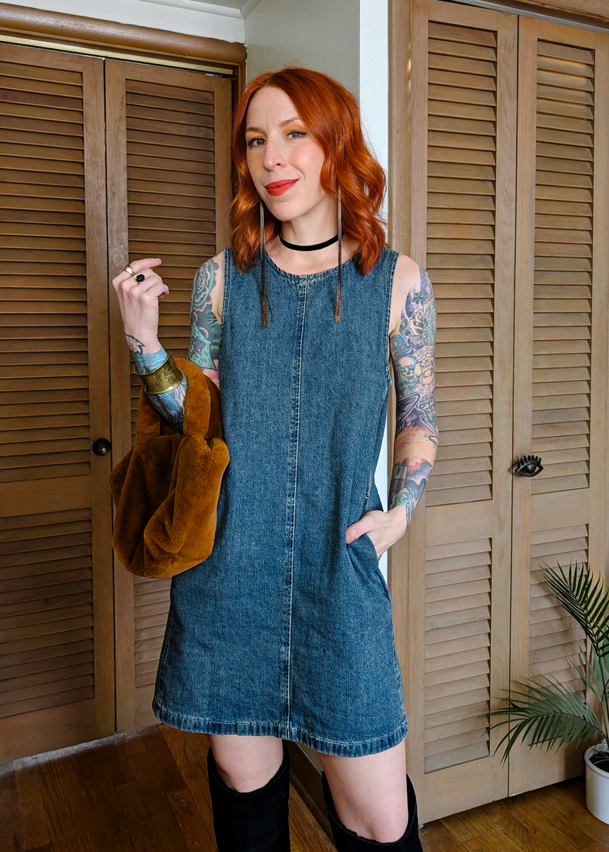 Hanging Around Denim Mini Shift Dress Hanging Around Denim Mini Shift Dress