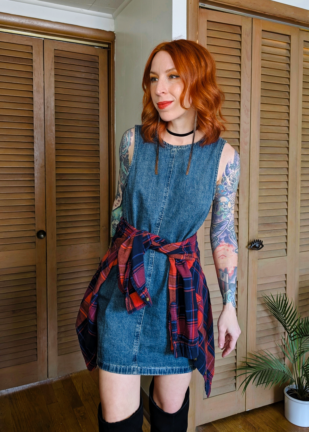 Hanging Around Denim Mini Shift Dress
