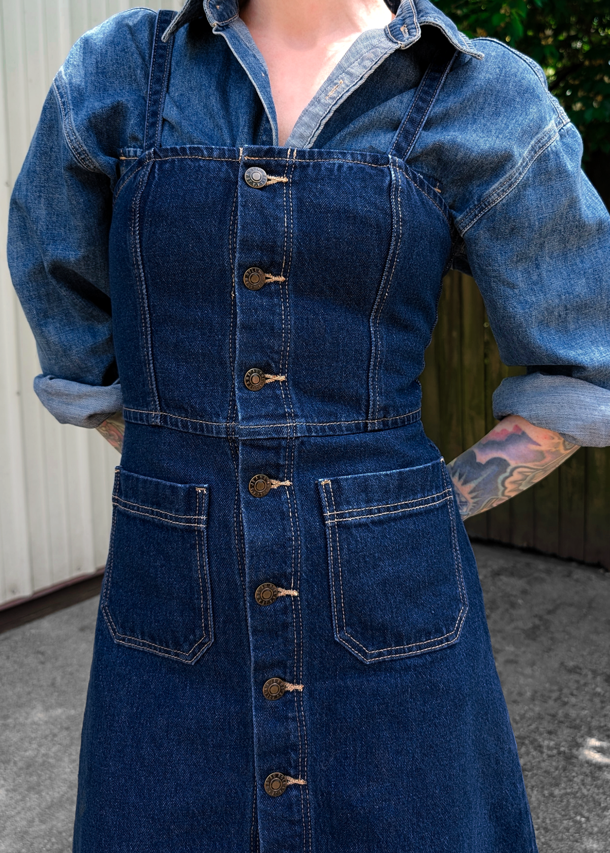 Classic Dark Indigo Denim Midi Length Sundress by Rolla's Black Salt Classic Dark Indigo Denim Midi Length Sundress by Rolla's Black Salt