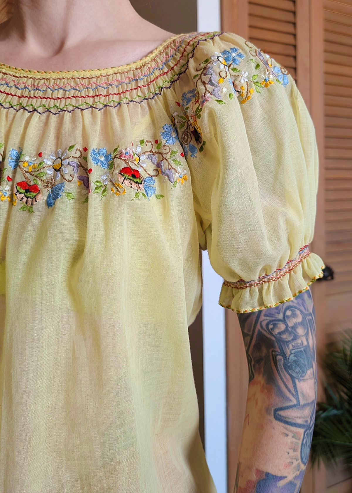 Vintage '70s Yellow Embroidered Penny Lane Blouse