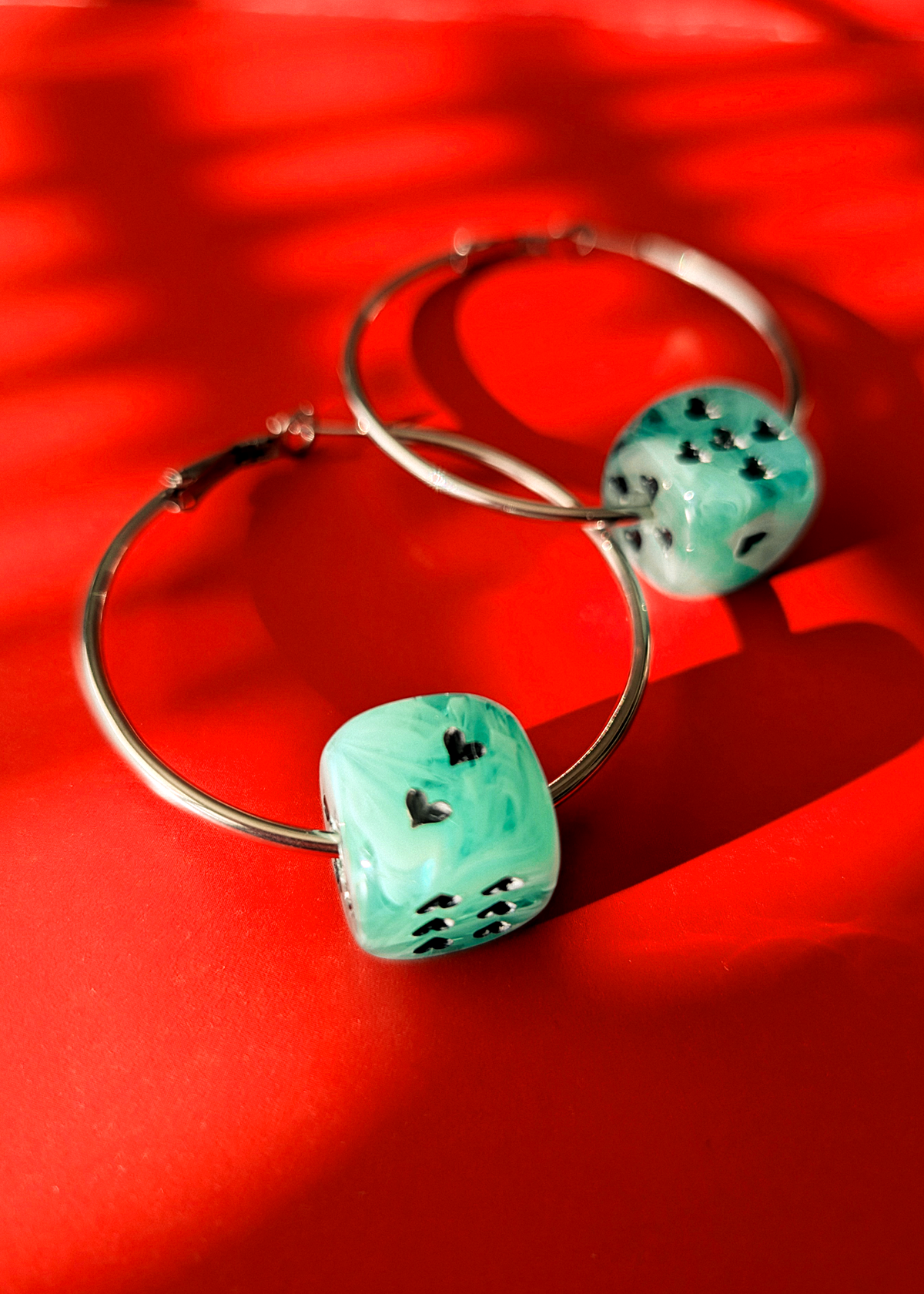 Love's a Gamble Dice Hoop Earrings - Green