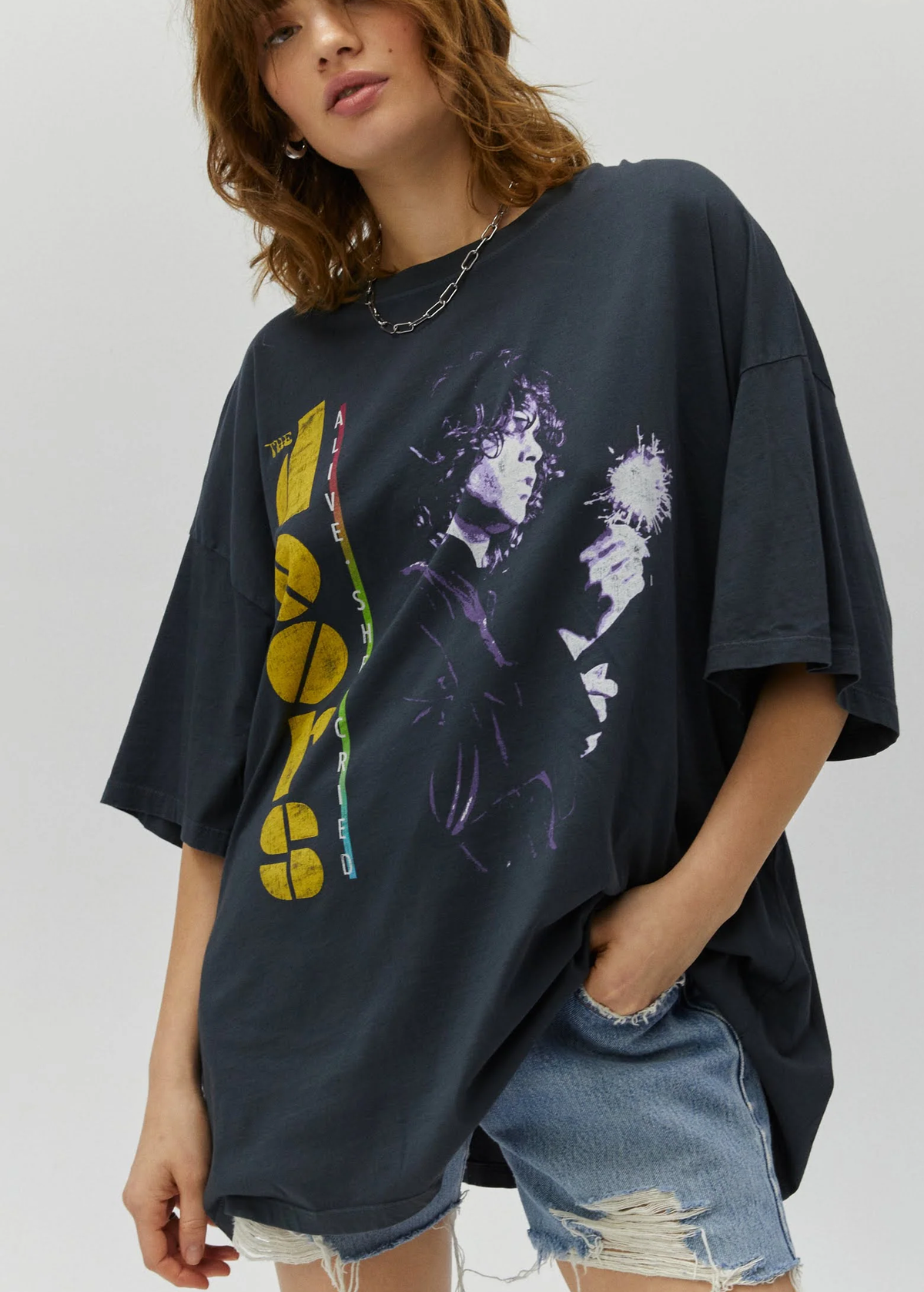 Daydreamer LA The Doors Jim Morrison Alive She Cried One Size Oversized Tee. Made in California and officially licensed