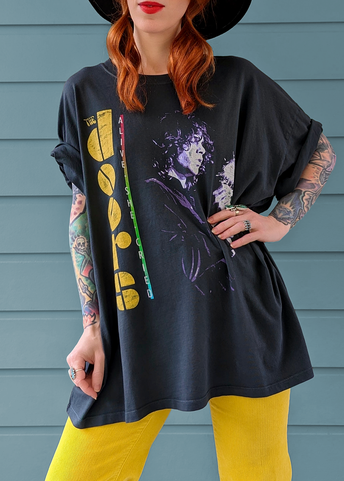 Daydreamer LA The Doors Jim Morrison Alive She Cried One Size Oversized Tee. Made in California and officially licensed