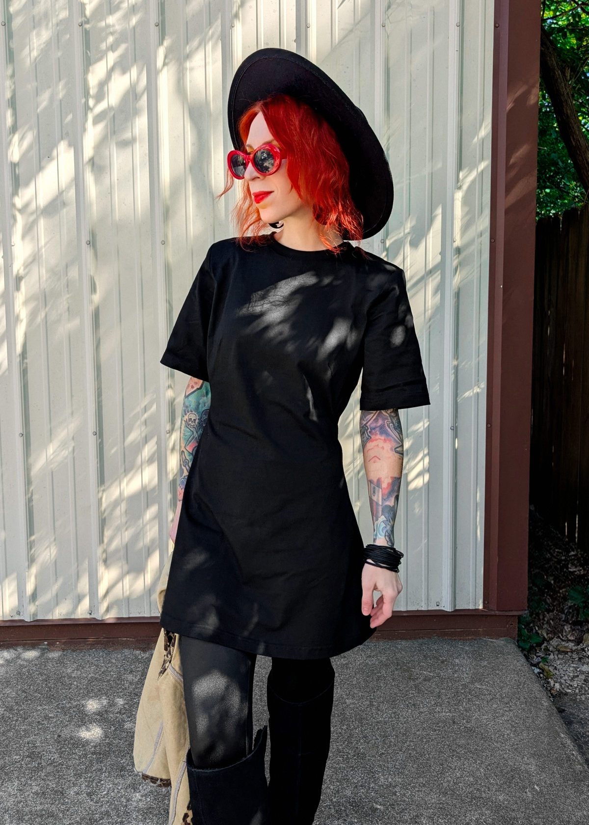Black Jersey T-Shirt Mini Dress with Shoulder Pads Black Jersey T-Shirt Mini Dress with Shoulder Pads