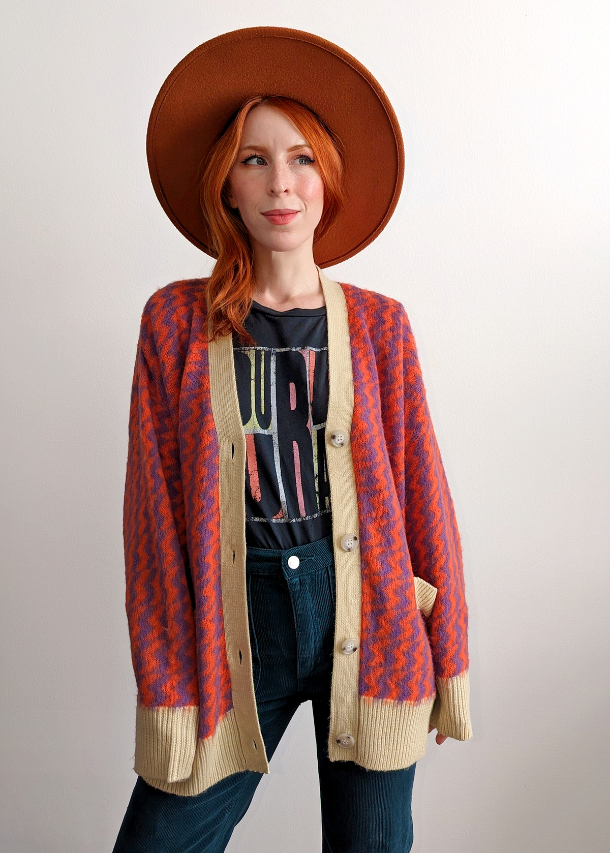 Violet Orange Zig Zag Oversized Cardigan Sweater by Violet Orange Zig Zag Oversized Cardigan Sweater by
