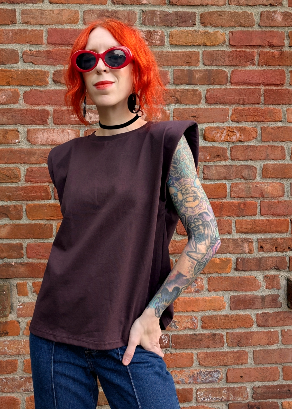 Eggplant Shoulder Pad Muscle Tee