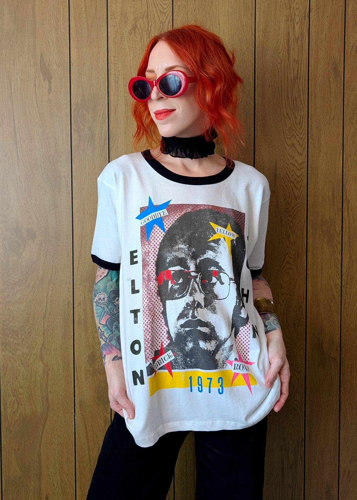 Elton John 1973 Pop Art Oversized Ringer Tee