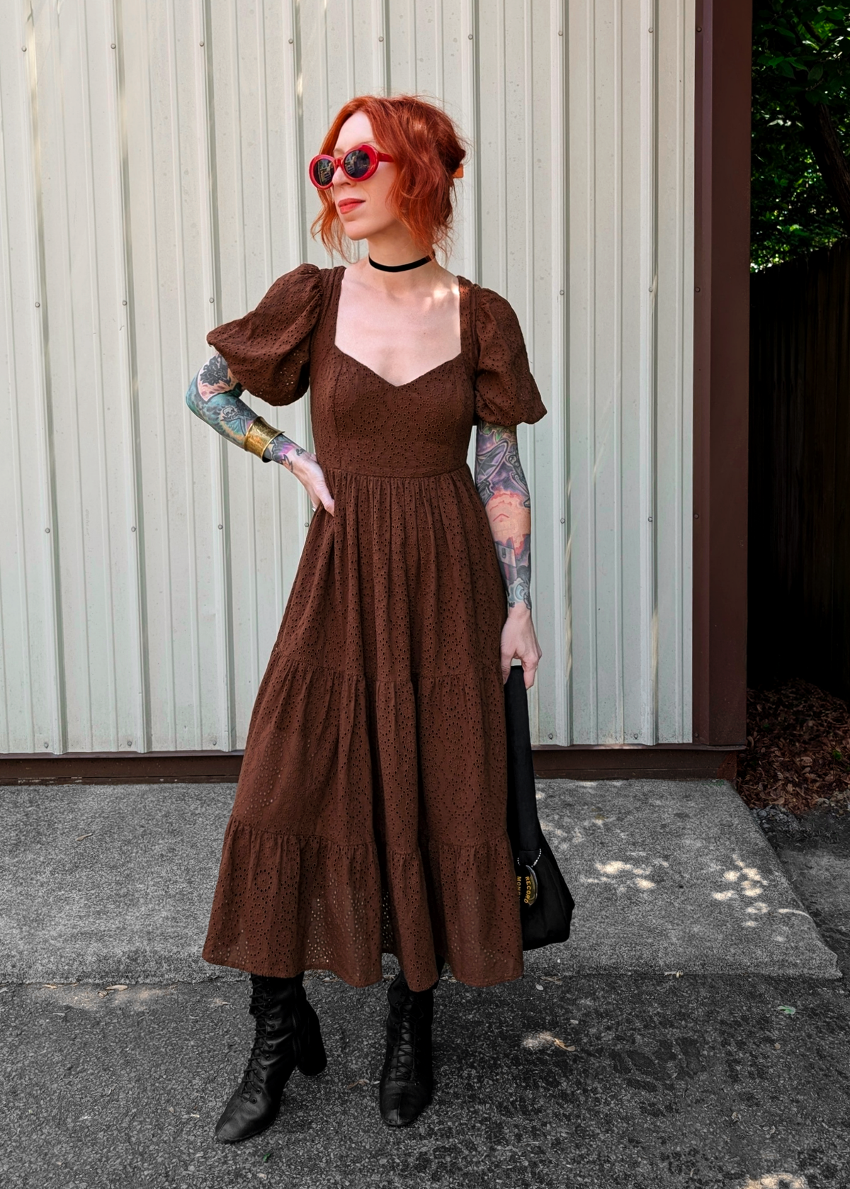 Walnut Eyelet Cotton Midi Dress By Band of the Free XS Walnut Eyelet Cotton Midi Dress By Band of the Free XS