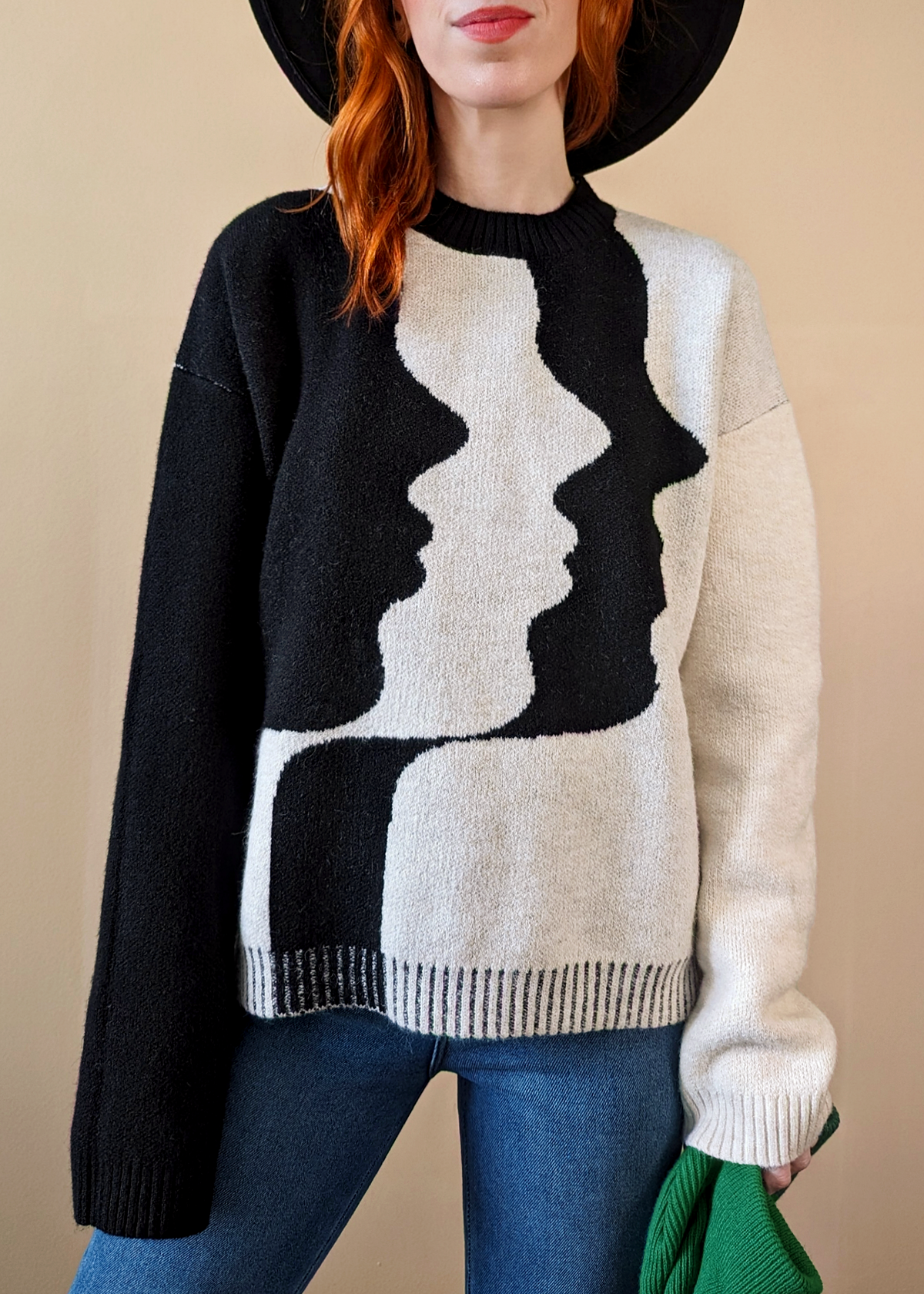 Mind Daze Face Silhouette Oversized Knit Sweater