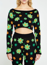 Midnight Garden Bell Sleeve Knit Crop Top