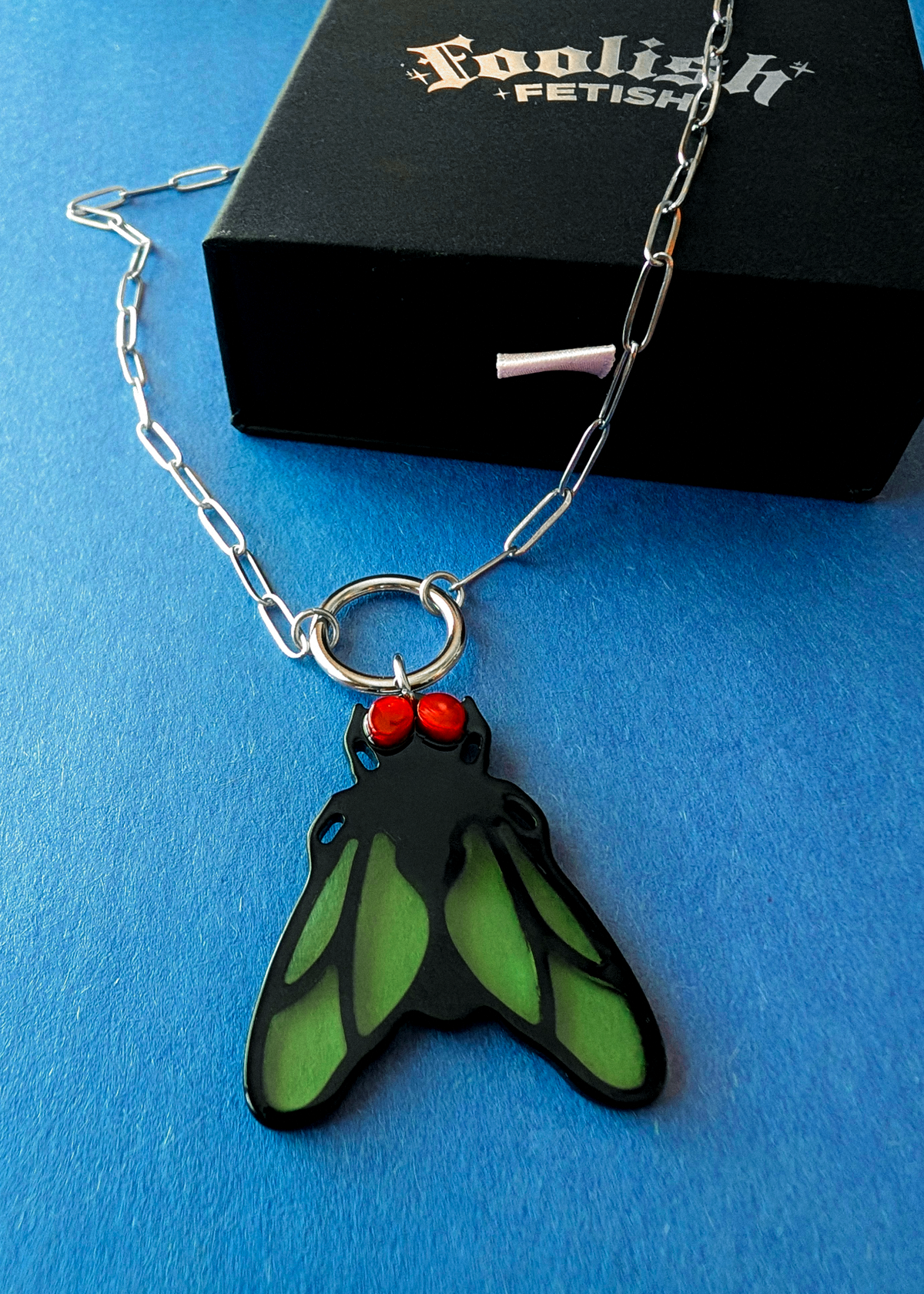 Human Fly Pendant Paper Clip Chain Necklace