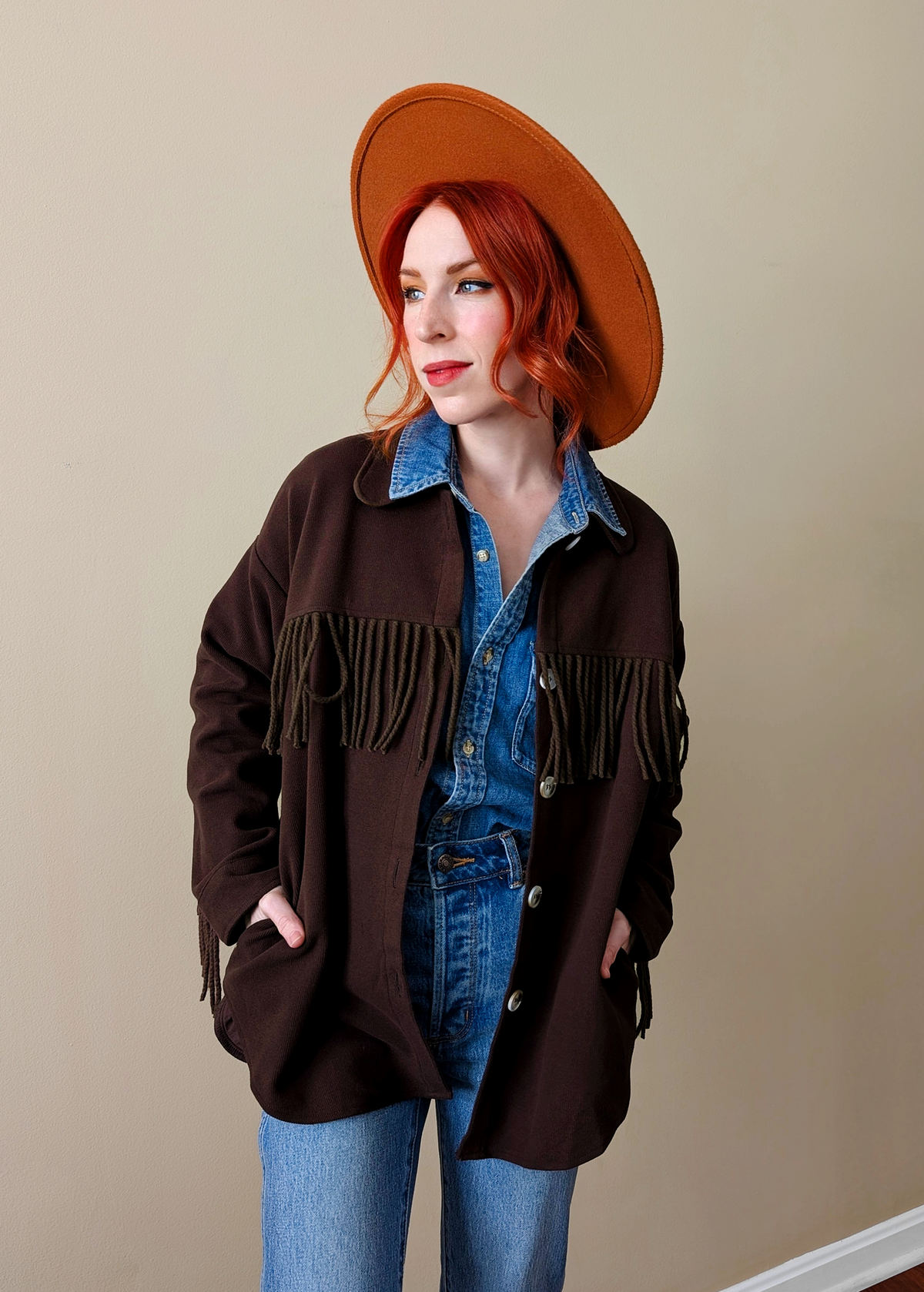 Harvest Brown Corduroy Fringe Jacket