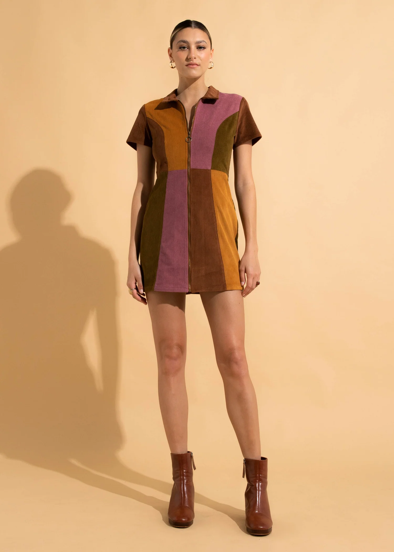 Dawn Patchwork Corduroy Bambi Mini Dress