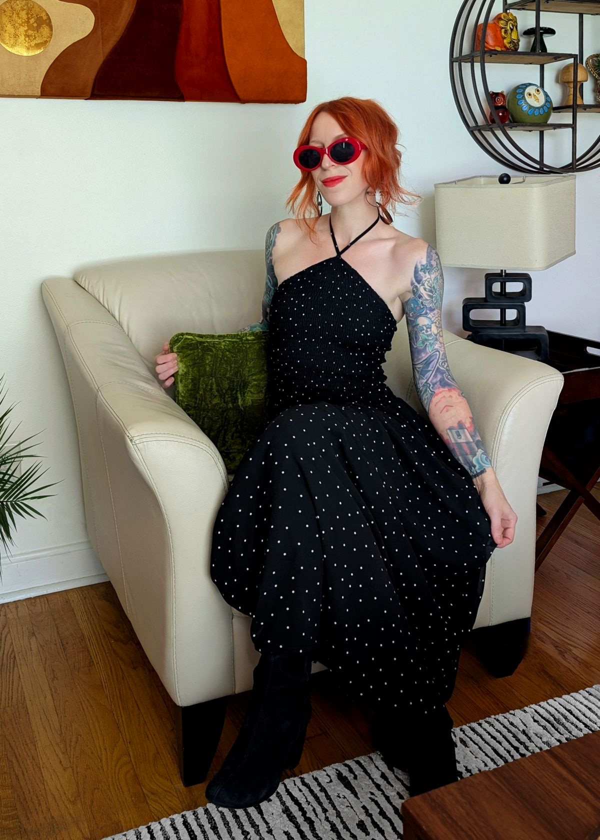 Black and White Polka Dot Shirred Halter Maxi Dress by Daisy Street S Black and White Polka Dot Shirred Halter Maxi Dress by Daisy Street S
