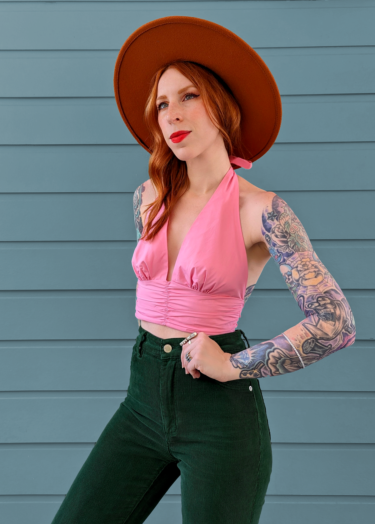 70s inspired bubblegum pink Marilyn cotton Halter Crop Top by Glamorous UK