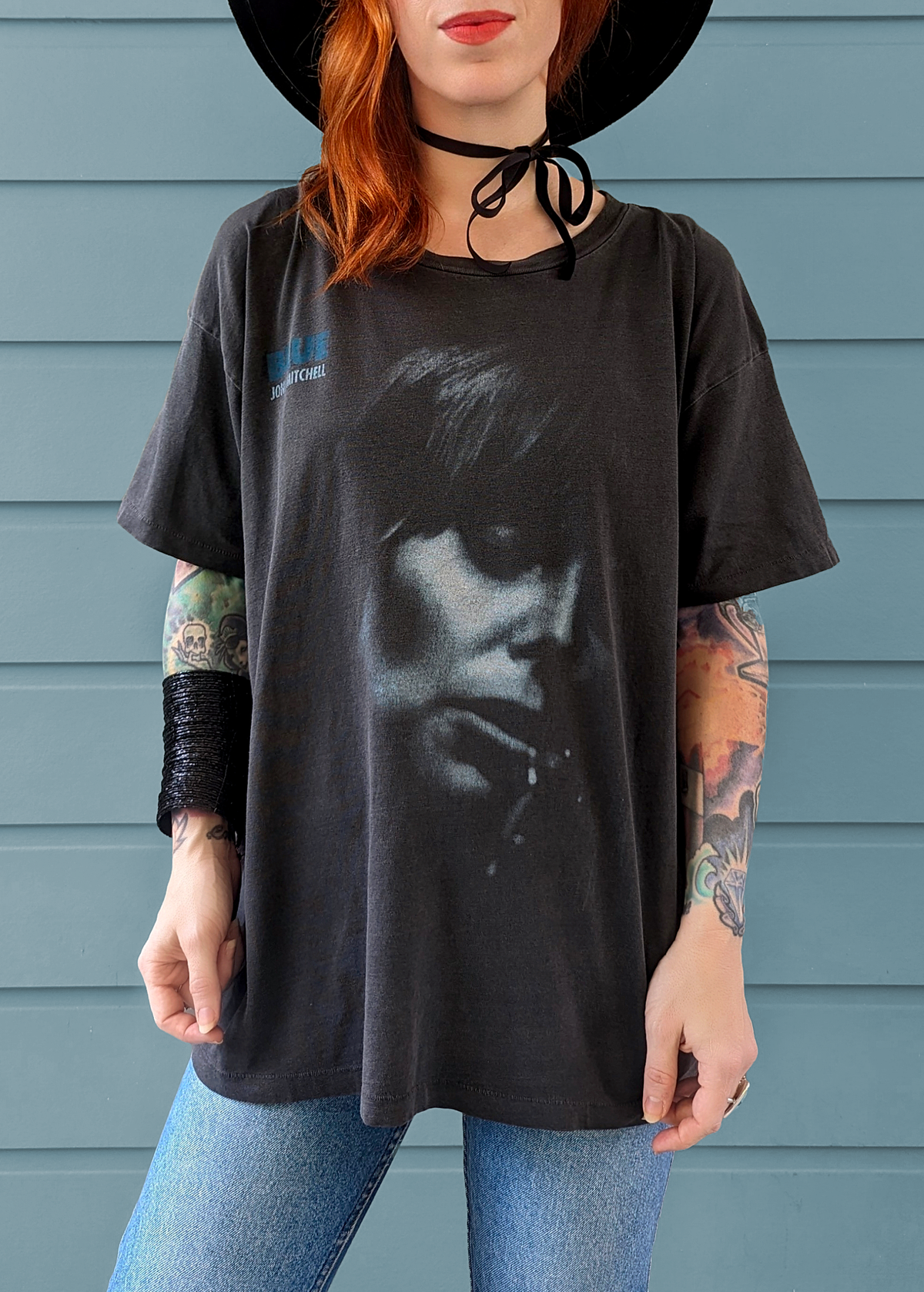 Washed Black Joni Mitchell Blue Oversized Tee by daydreamer la, officially licensed and made in california