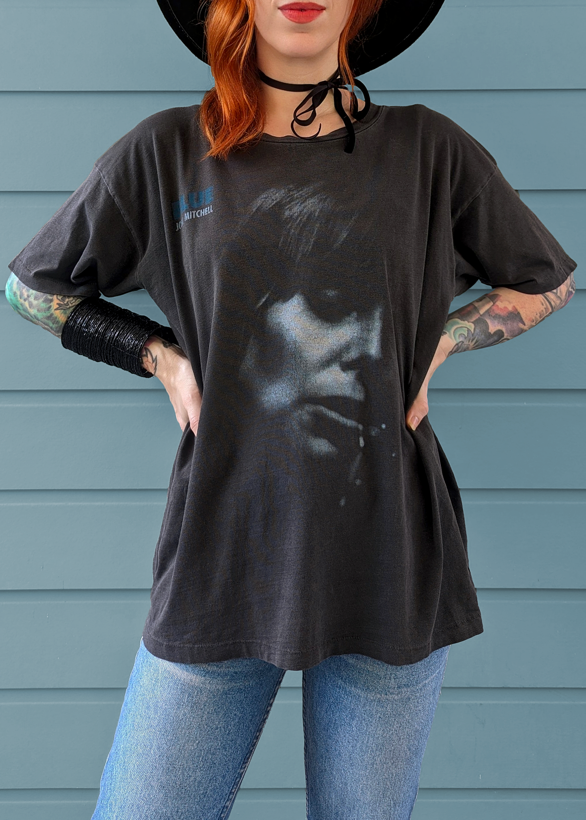 Washed Black Joni Mitchell Blue Oversized Tee by daydreamer la, officially licensed and made in california