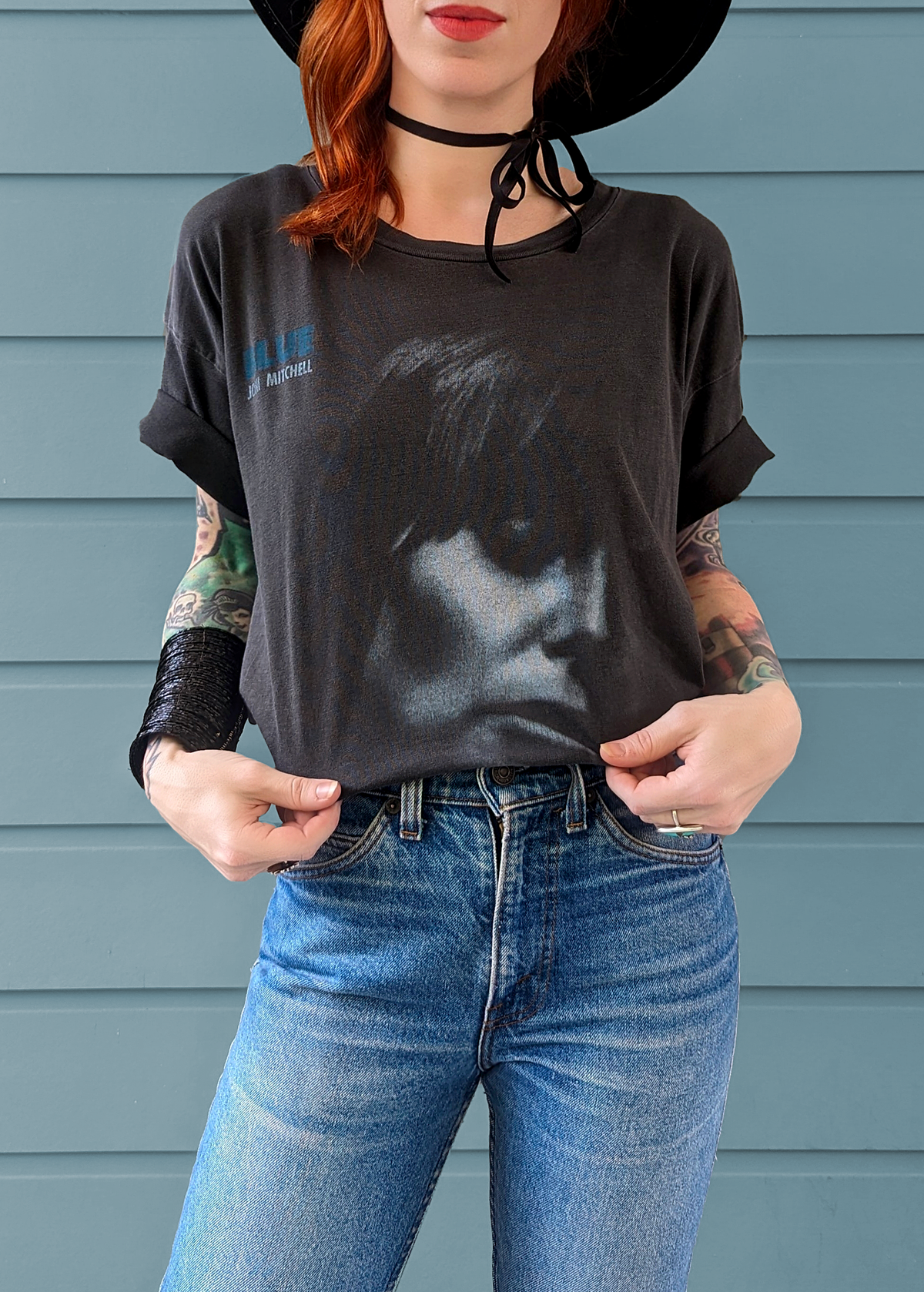 Washed Black Joni Mitchell Blue Oversized Tee by daydreamer la, officially licensed and made in california