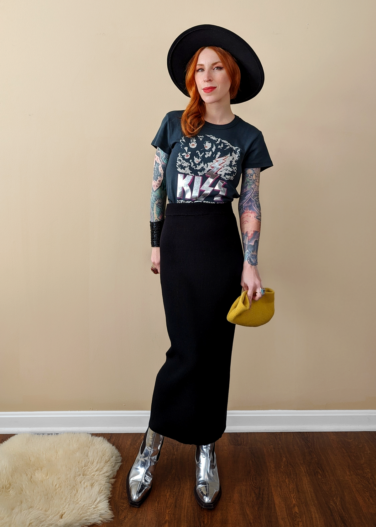 Black Rib Knit Midi Maxi Pencil Skirt by Glamorous UK