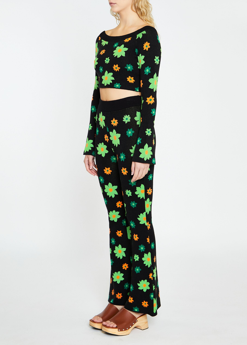 Midnight Garden Bell Sleeve Knit Crop Top
