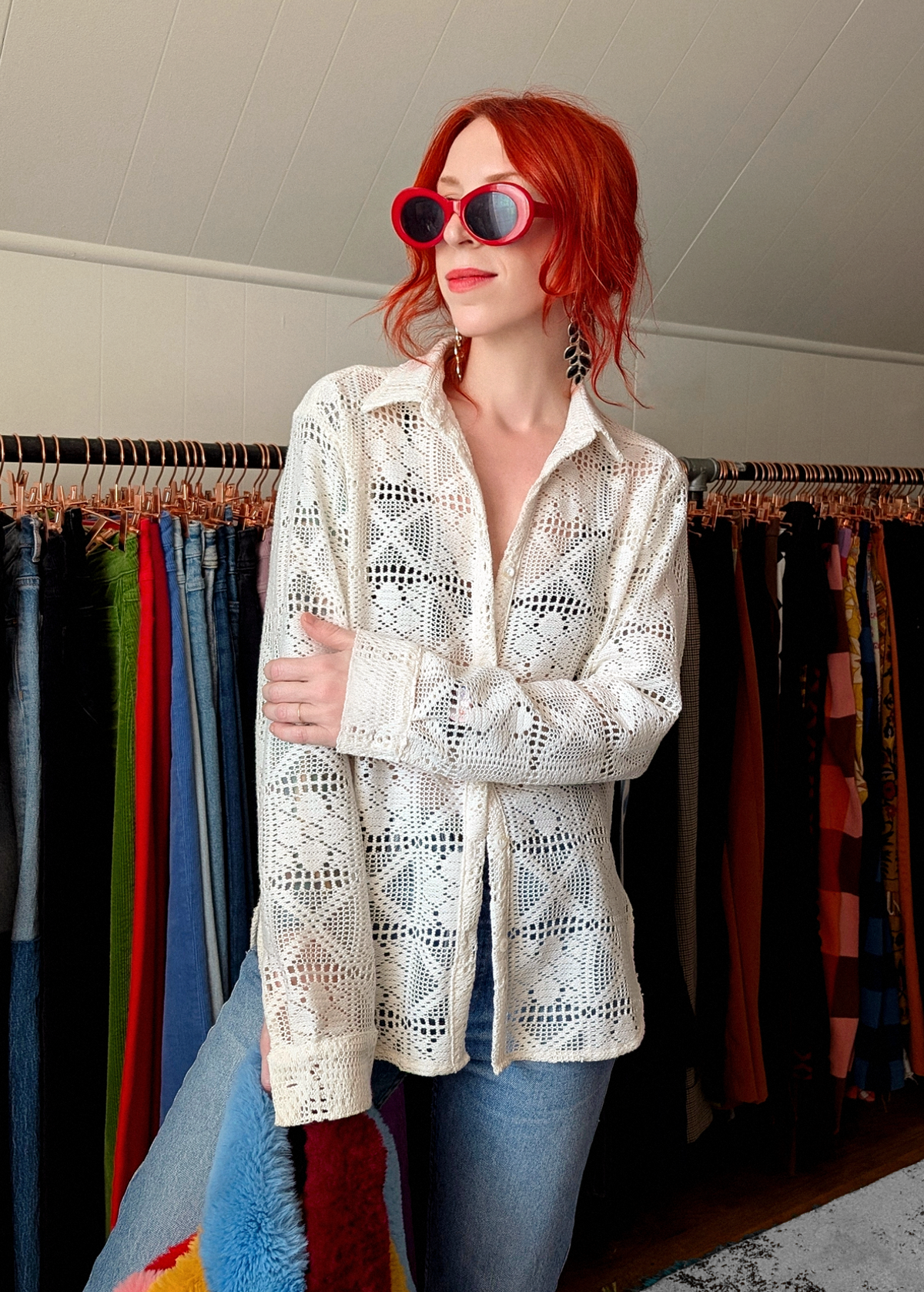Ivory Lacey Button Down Blouse