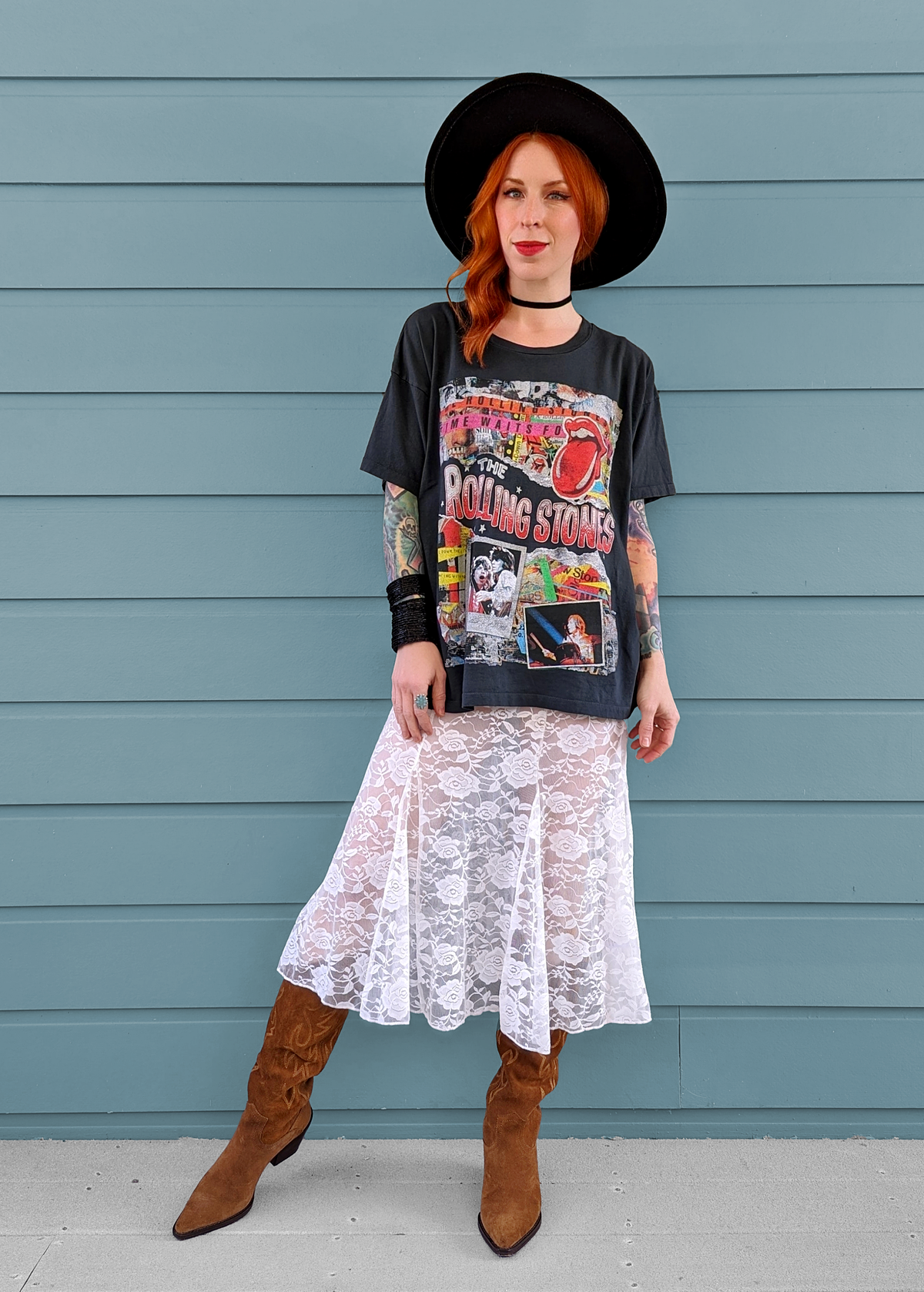 90s inspired sheer unlined white lace floral midi dress with sleeveless design and deep-v neckline - layered under an oversized tee- by Motel Rocks