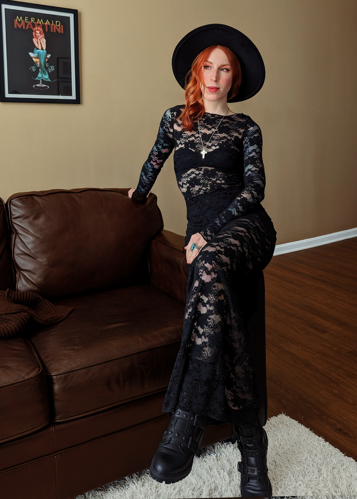 Maxi Dress Motel Rocks Red Dress Jasmine Black Lace Midi-Maxi Dress