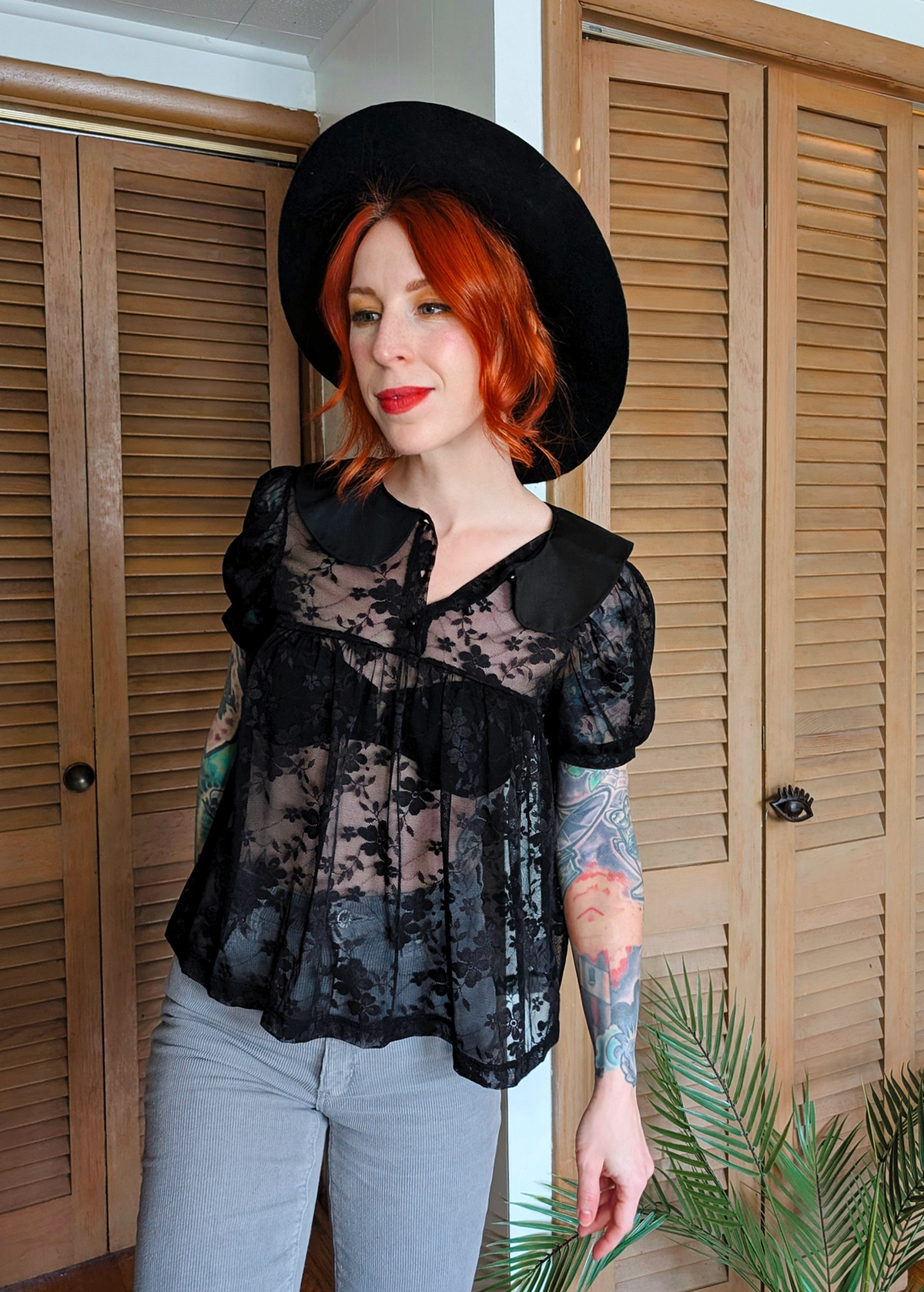 Nocturne Black Lace Babydoll Top