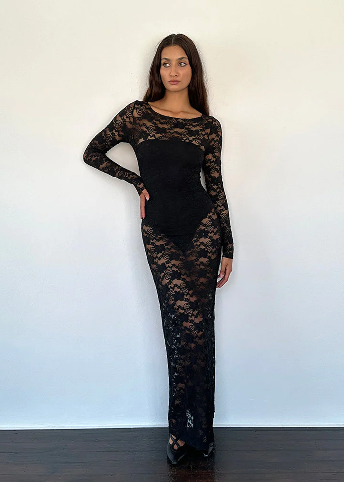Jasmine Black Lace Midi-Maxi Dress