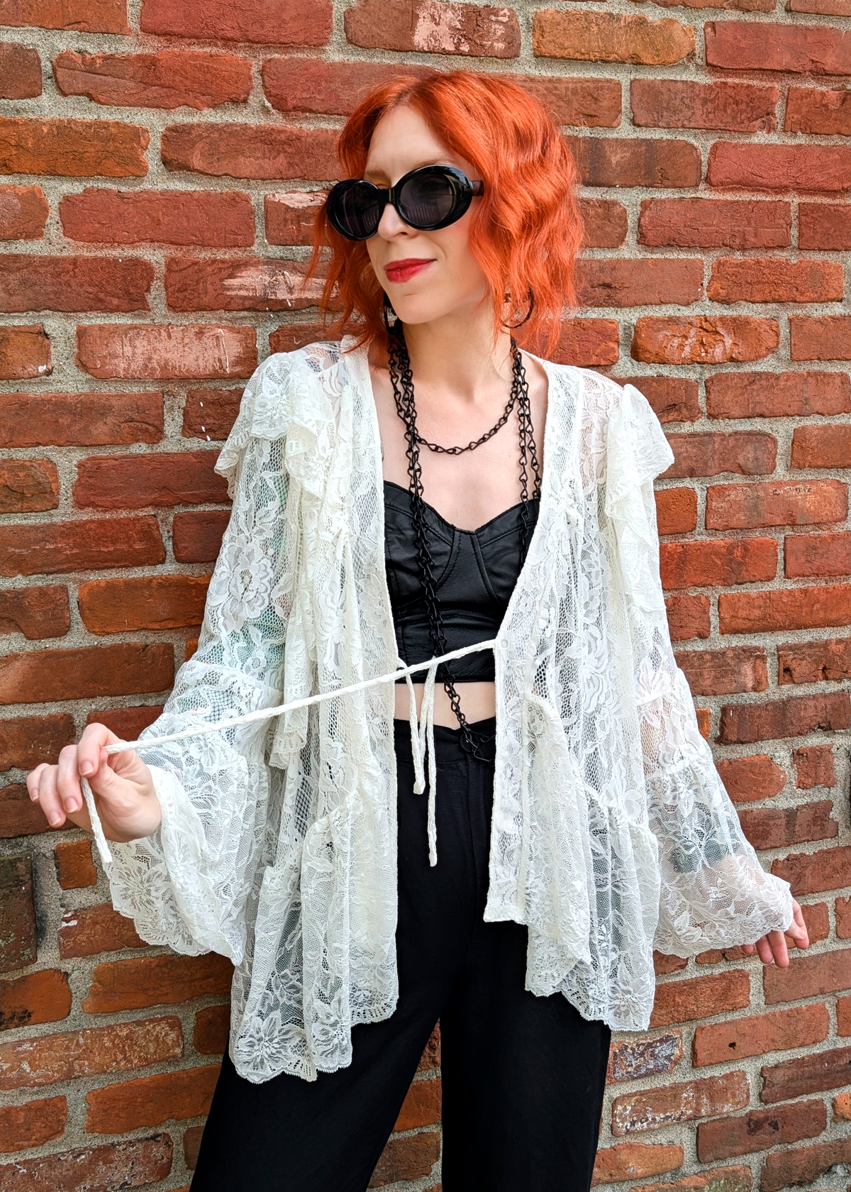 New Romantic Tie Front Lace Blouse